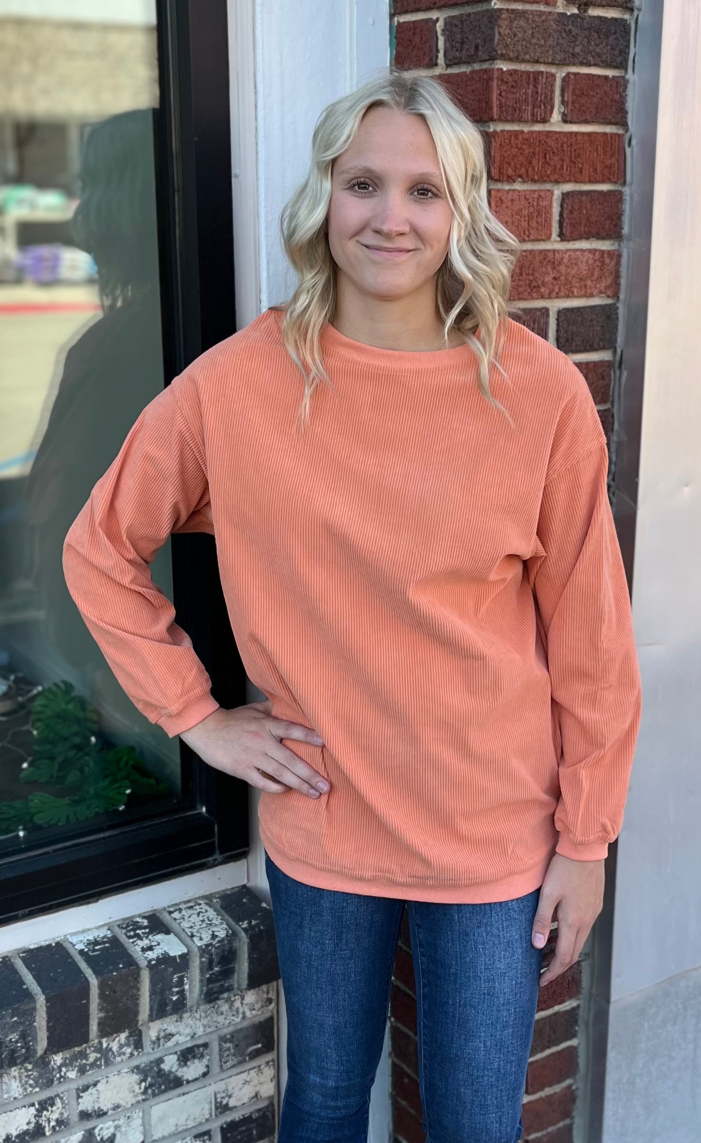 Ribbed Oversize Sweatshirt in Orange