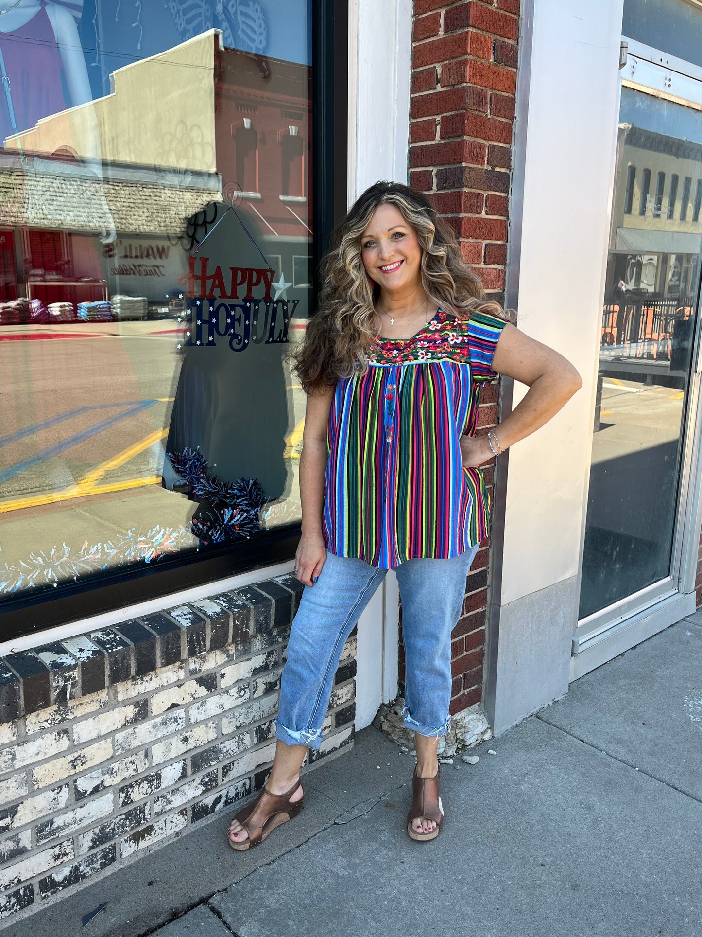 Multi-color Stripe Babydoll Top