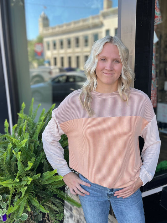 Color Block Ribbed Top