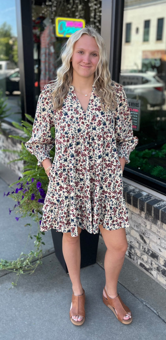 Oatmeal Mix Floral Dress