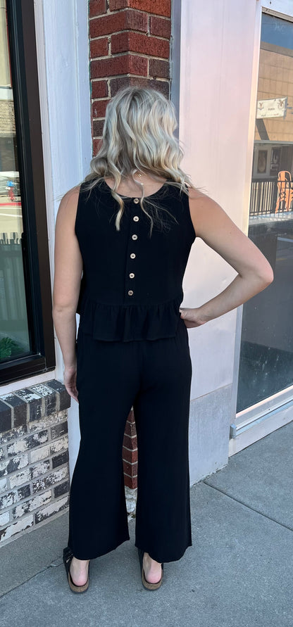 Black Crop Top Wide Leg Pant Set