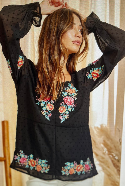 Swiss Floral Embroidered Blouse