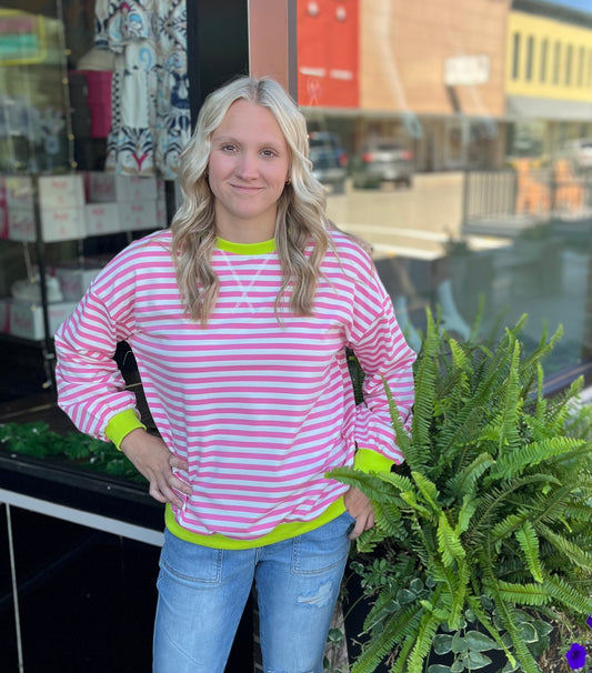 Pink Crew Striped Sweatshirt