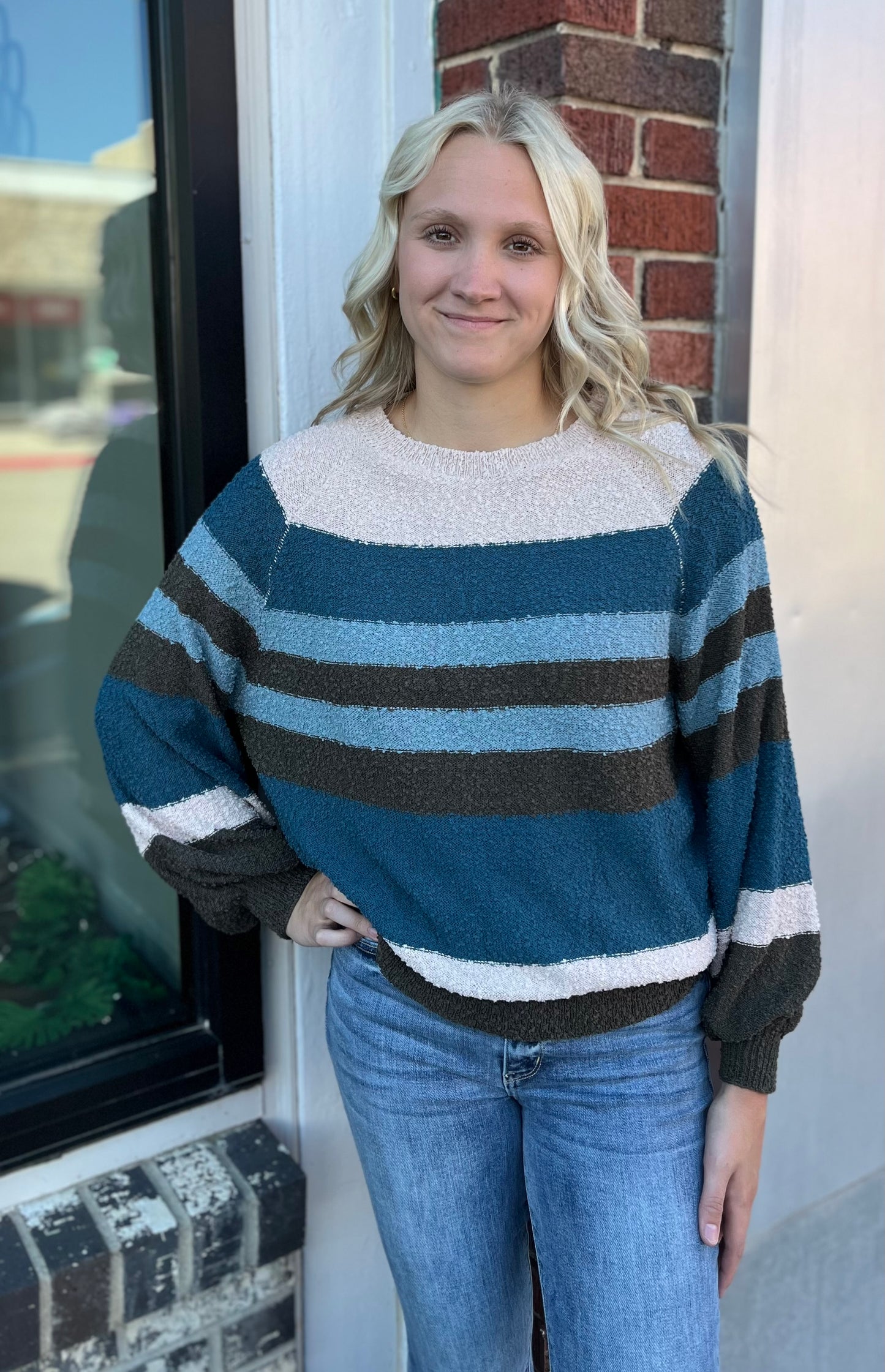 Taupe & Teal Knit Sweater