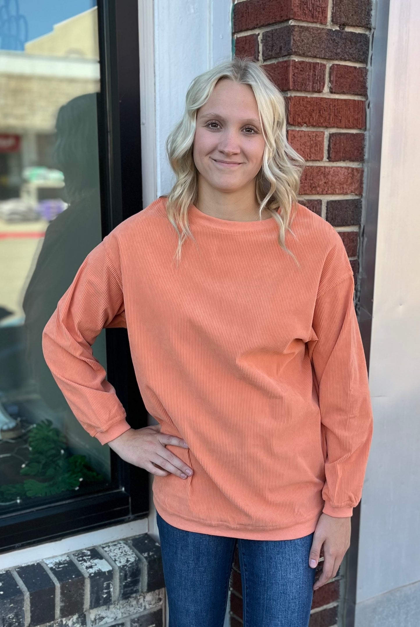 Ribbed Oversize Sweatshirt in Orange