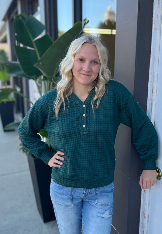 Textured Green Pull Over Top