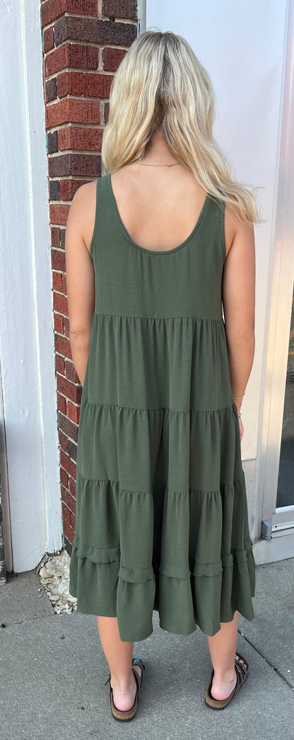 Sleeveless Button-Down Tiered Dress