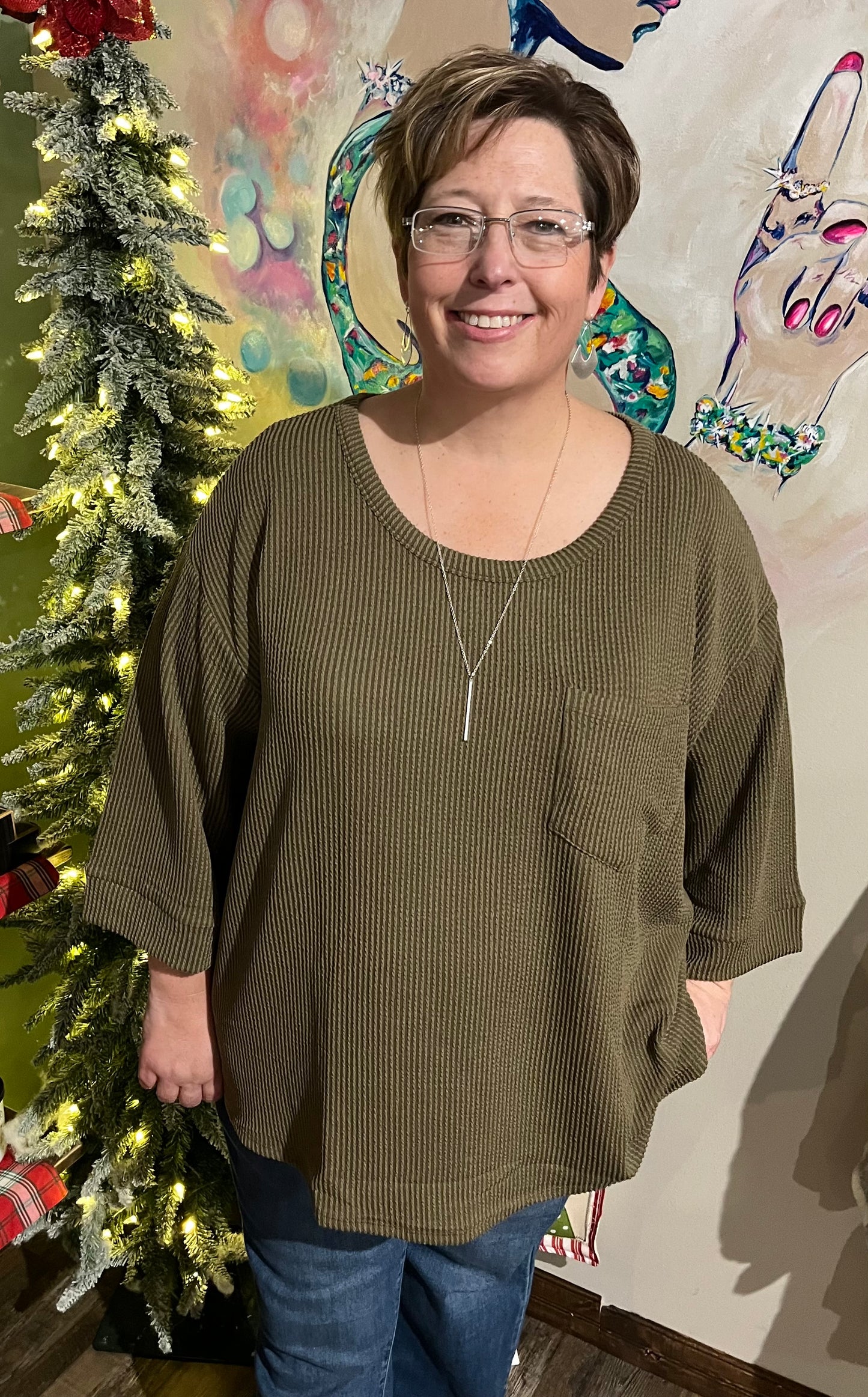 Top Knit Olive Top - Plus Size