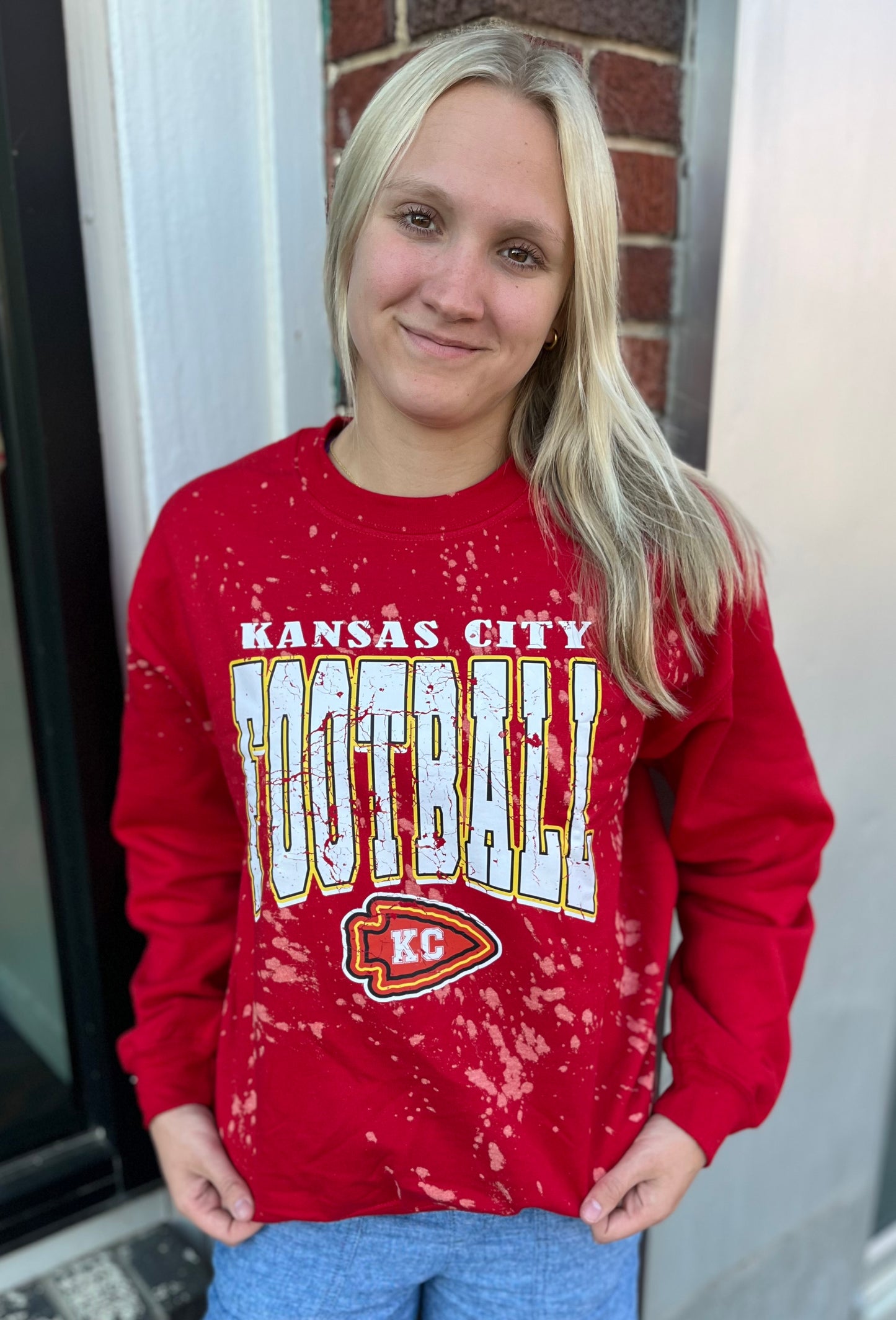 KC Football Bleached Sweatshirt RED