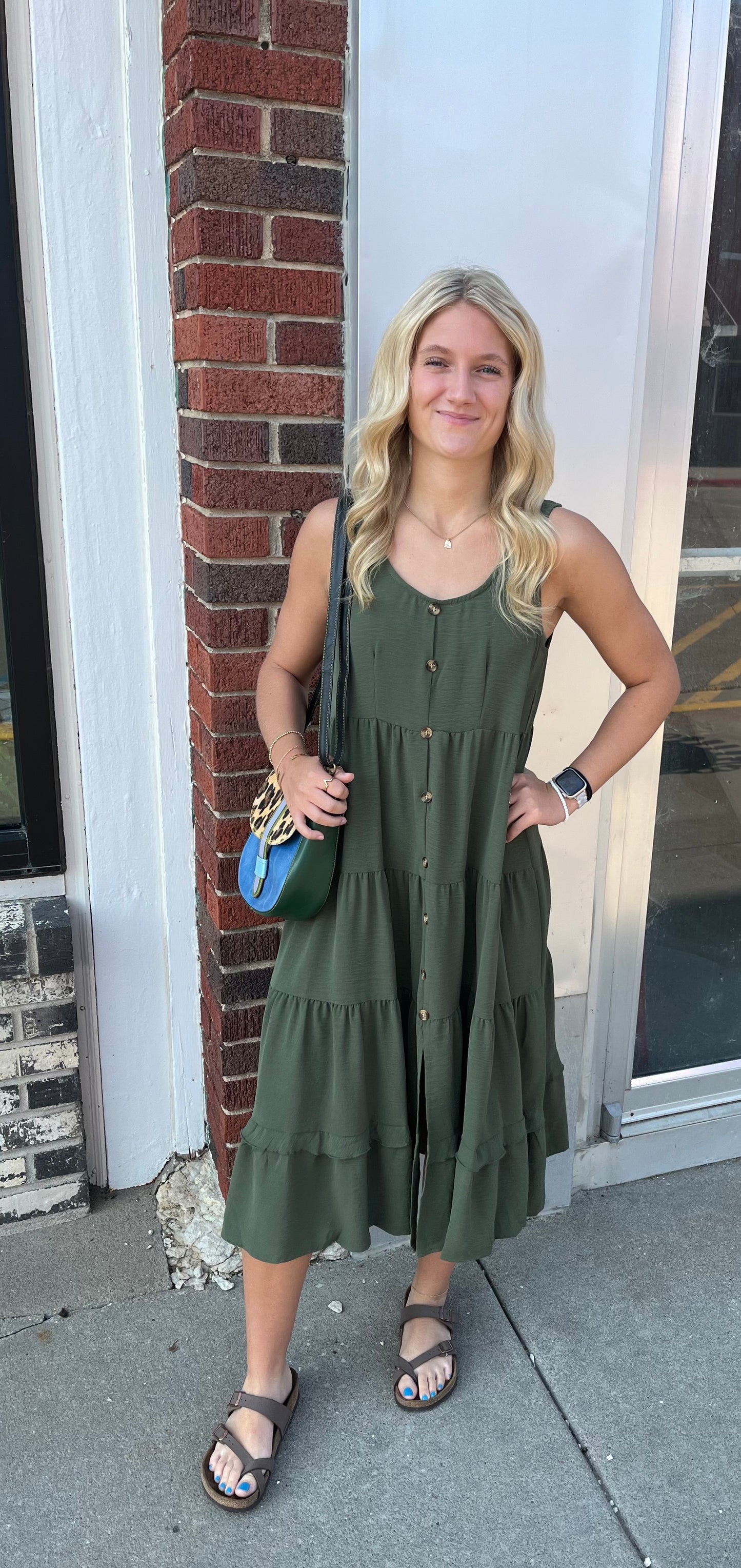 Sleeveless Button-Down Tiered Dress