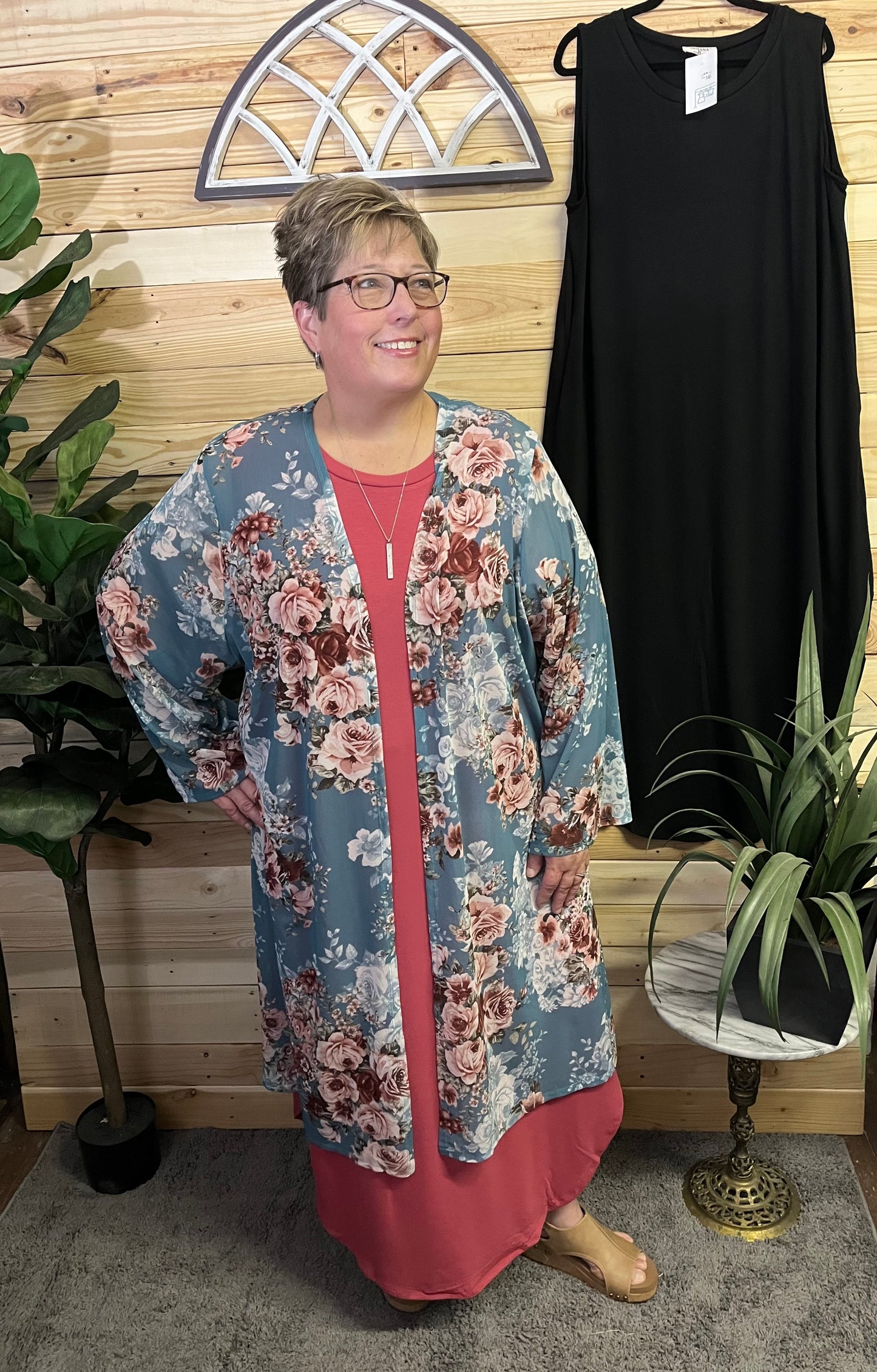 Floral Mesh Print Kimono - Plus Size