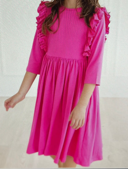 Hot Pink Ruffle Twirl Dress