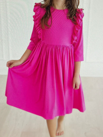 Hot Pink Ruffle Twirl Dress