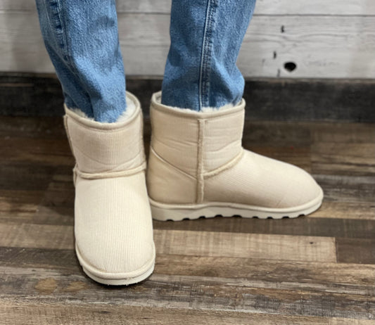 Cream Corduroy Comfort Boots